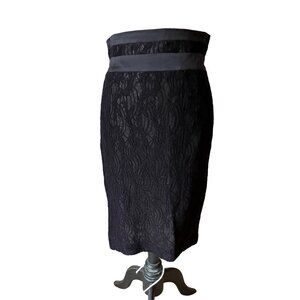 Worthington Black Lace Pencil Skirt Sz 12 Womens (Medium) Below Knee Fitted Silh